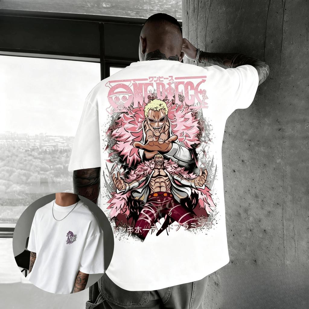 2026 New One Piece Doflamingo Anime Print TShirt Men Women Summer Hip Hop Streetwear Loose Casual Parent Child Cotton Tops