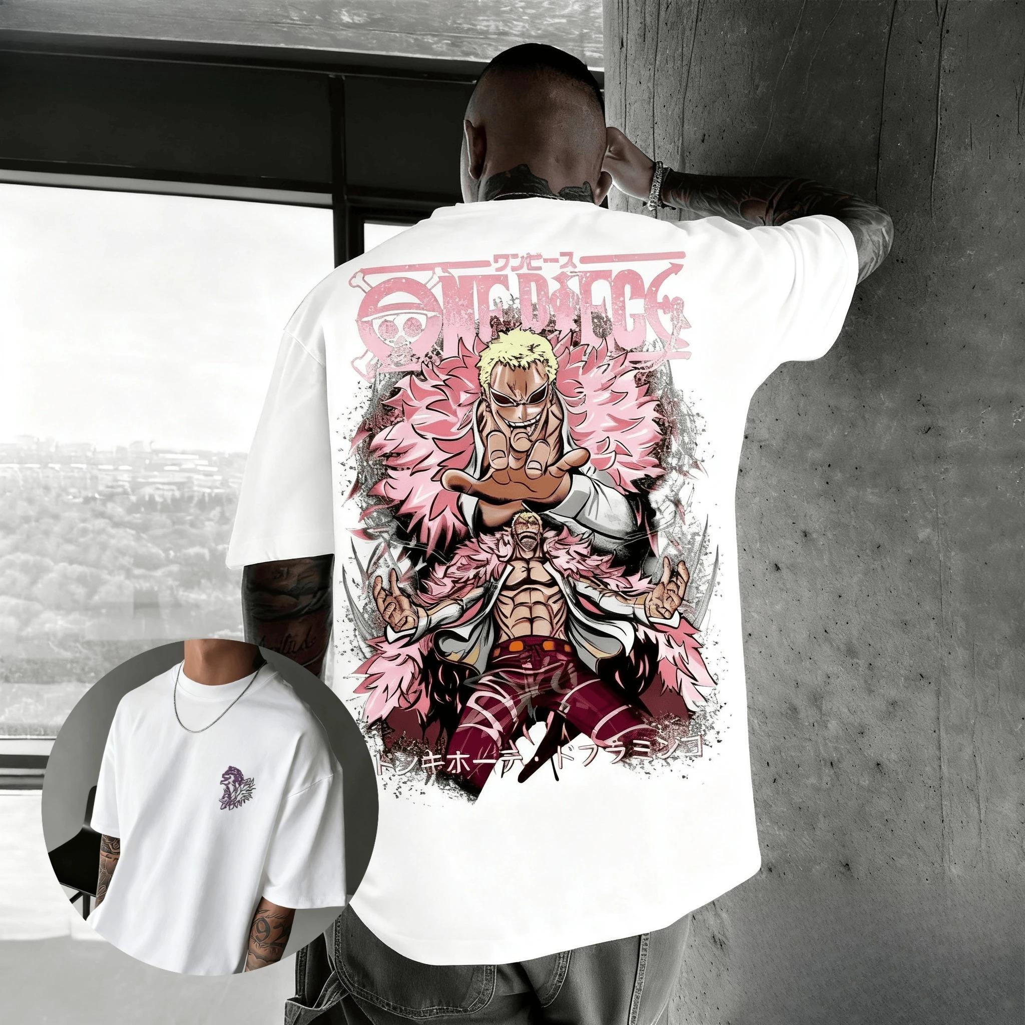 

2026 New One Piece Doflamingo Anime Print TShirt Men Women Summer Hip Hop Streetwear Loose Casual Parent Child Cotton Tops S