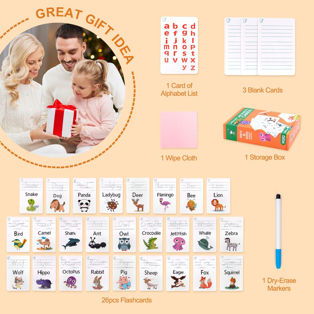 Animals English Words Learning Flashcards Kids Practice Words Cards Montessori Toys Early Toddler Educational Toys for Kid Gifts