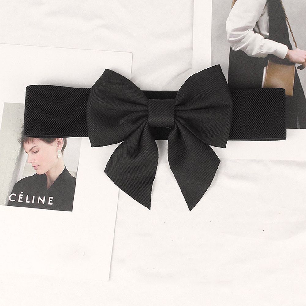Adjustable Wide Side Elastic Vintage Korean Belt Women Waistbands Large Bow Dress Decoration