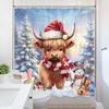 Christmas Highland Cow Shower Curtain Snowman Violin Gift Tree Design Holiday Theme Festive Decor Waterproof Fabric Xmas