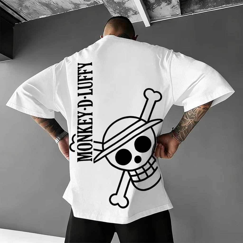 

One Piece T-Shirt Men Summer Luffy Straw Hat Pirates Minimal Skull Graphic Short Sleeve Streetwear Loose Fit Anime Fan Top S разноцветный