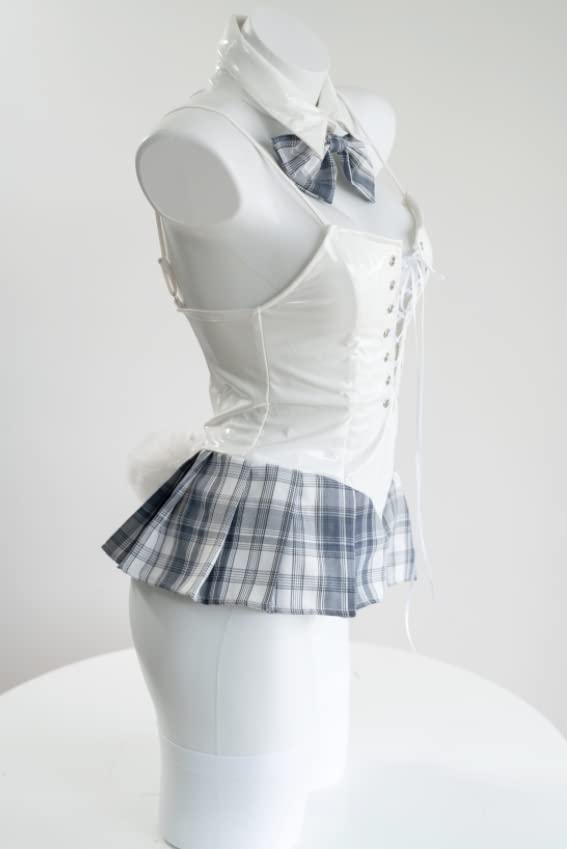 [Lavender] Twin Bunny Girl School-Style Underwear, PU Leather, Sexy Bunny Girl, Pink (Waist 64-74cm), Sizes S-M