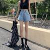 Women's High Waist A-Line Denim Shorts - Slimming, Double Button, Rolled Hem, Wide Leg, Summer Thin Style