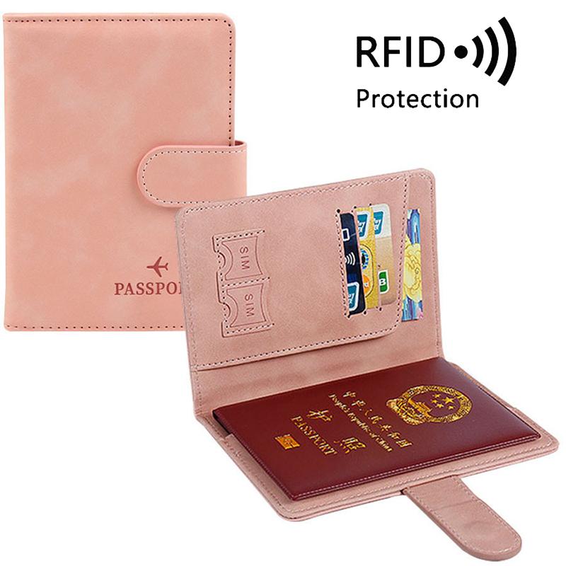 Rfid Buckle Passport Cover Pu Leather Man Women Travel Passport Holder With Credit Card Holder Case Wallet Protector Cover Case