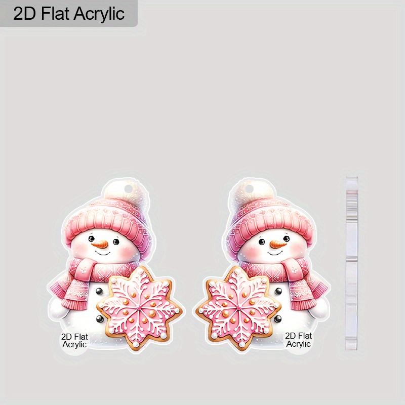 2D Flat Acrylic Cute Pink Snowman Snowflake Pendant Earrings Women's Christmas Jewelry Holiday Party Accessories