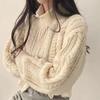 Women Double Zipper Sweater Lapel Short Pullover Crochet Fabric Solid Color Knitted Cardigan Casual Elegant Coat Fall Winter
