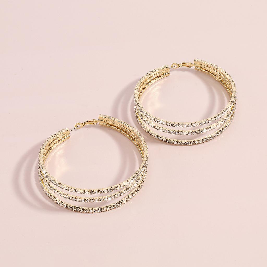 Exaggerated multi-layer circle earrings full rhinestone nightclub wind ear ring retro sexy earrings.