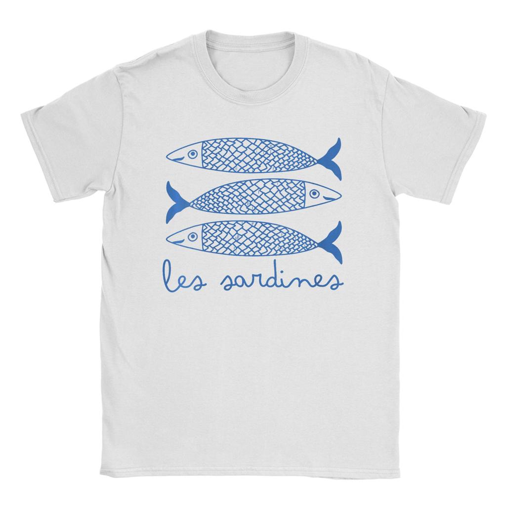 Les Sardines FisherUnisex Aesthetic Coastal Sardine Tinned Fish Pure Cotton T-Shirt For Unisex Summer Vintage T-Shirts O Neck Shirt