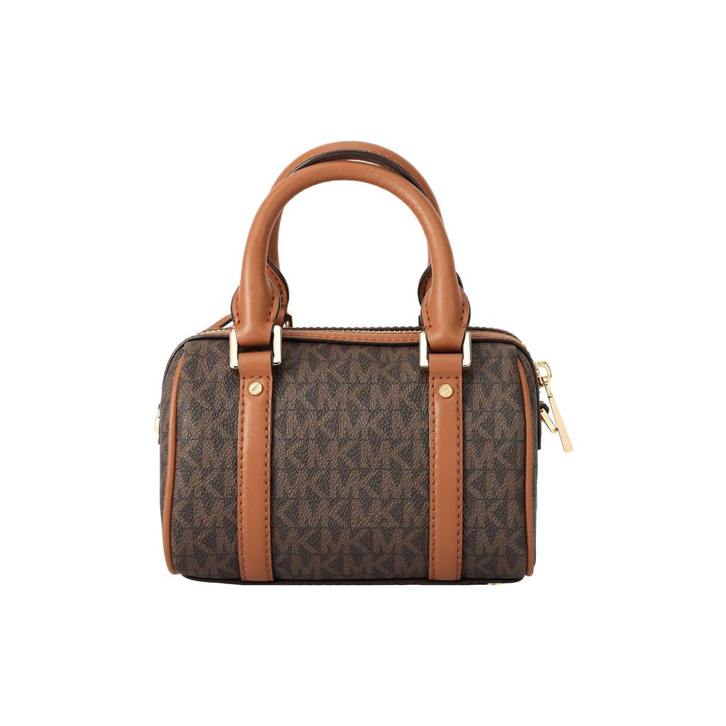 Michael Kors Złoty metalowy charms z logo Bedford Monogram Color Block Torba crossbody Torba Boston Damskie torebki Kolor dębowo-brązowy 32F9G06C0B-252