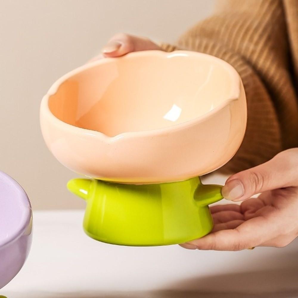 Non-slip Ceramic Cat Bowl Large-mouthed High Foot Bowl Simple Dog Food Bowl  Pet Drinking