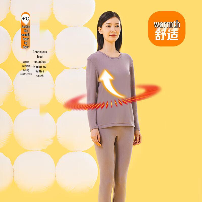 Ersong Women's 100% Cotton Thermal Underwear Set, Round Neck, Anti-bacterial & Anti-mite