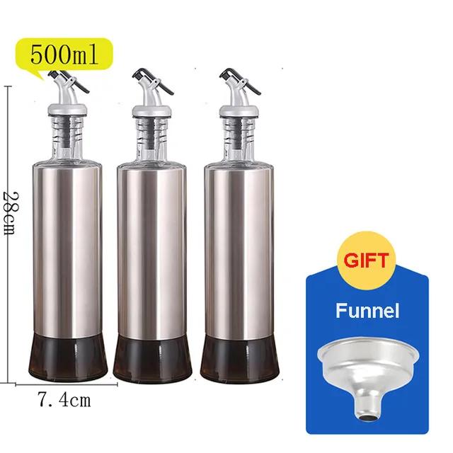 Stainless Steel+Glass Oil Bottle Gravy Boats,Leak-proof Soy Sauce Vinegar Cruet Storage Bottle Dispenser,Kitchen Cooking Tools