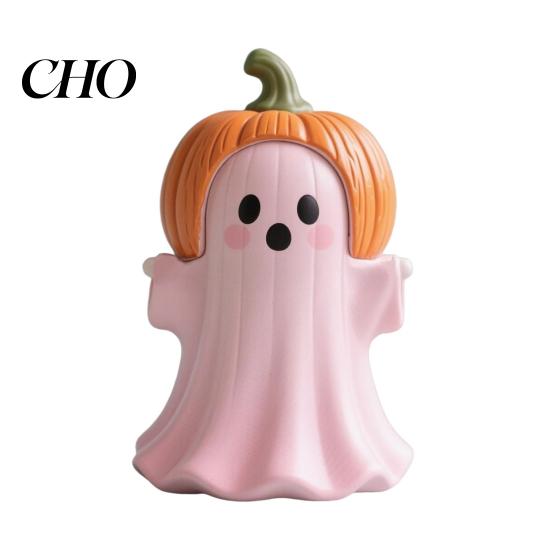 Exquisite Halloween Craftsmanship Statue Pumpkin Ghost Shape Figurine Pink Desktop Ornament Resin Handheld Tabletop Decoration Durable