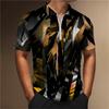 Men's Zipper Summer T-shirt, 3D Abstract Printed Golf Club, Zipper Short Sleeve Top, Fashion Clothing
