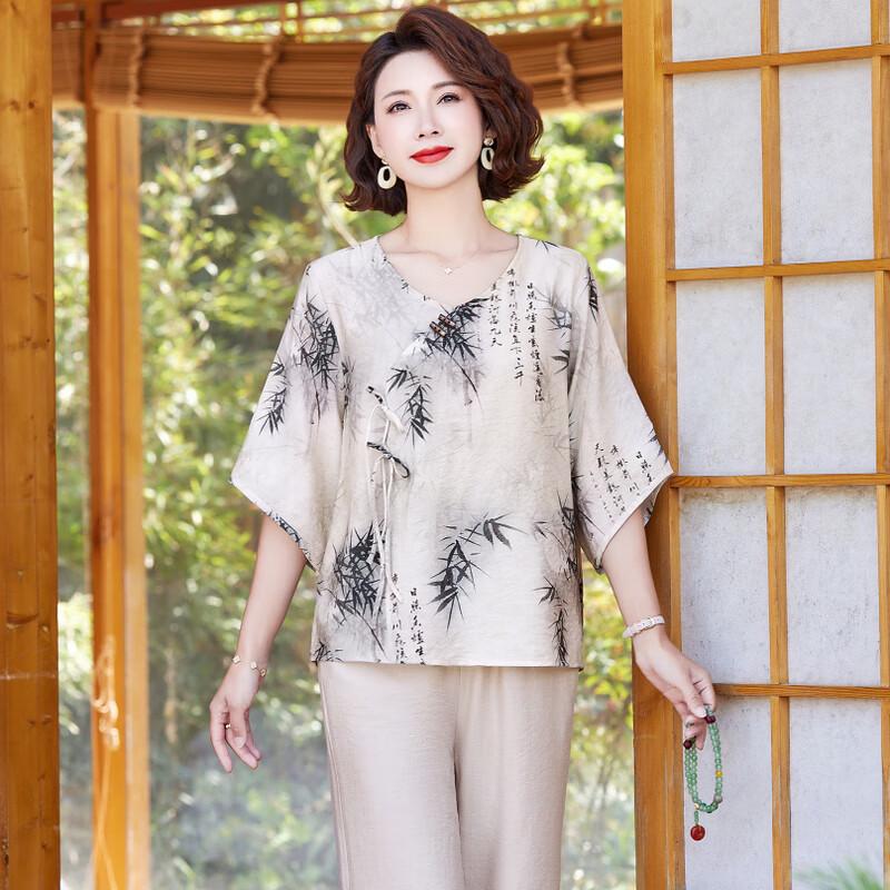 Elegant New Chinese Style Summer T-shirt Set for Women