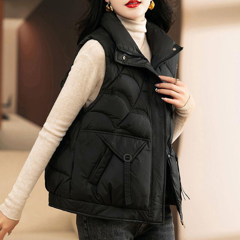 Women's Stylish Stand-up Collar Cotton-Padded Vest - Thick, Warm Sleeveless Jacket for Autumn/Winter