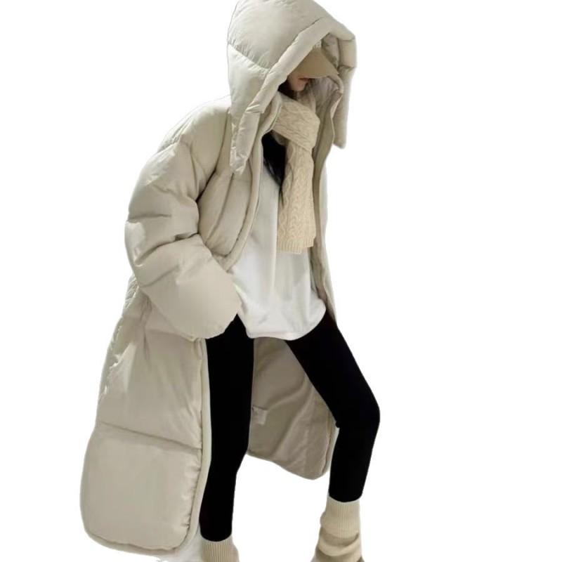 Womens Oversized Puffer Coat Winter Long Parka With Hood Loose Fit College Style Thick Cotton Filled Jacket