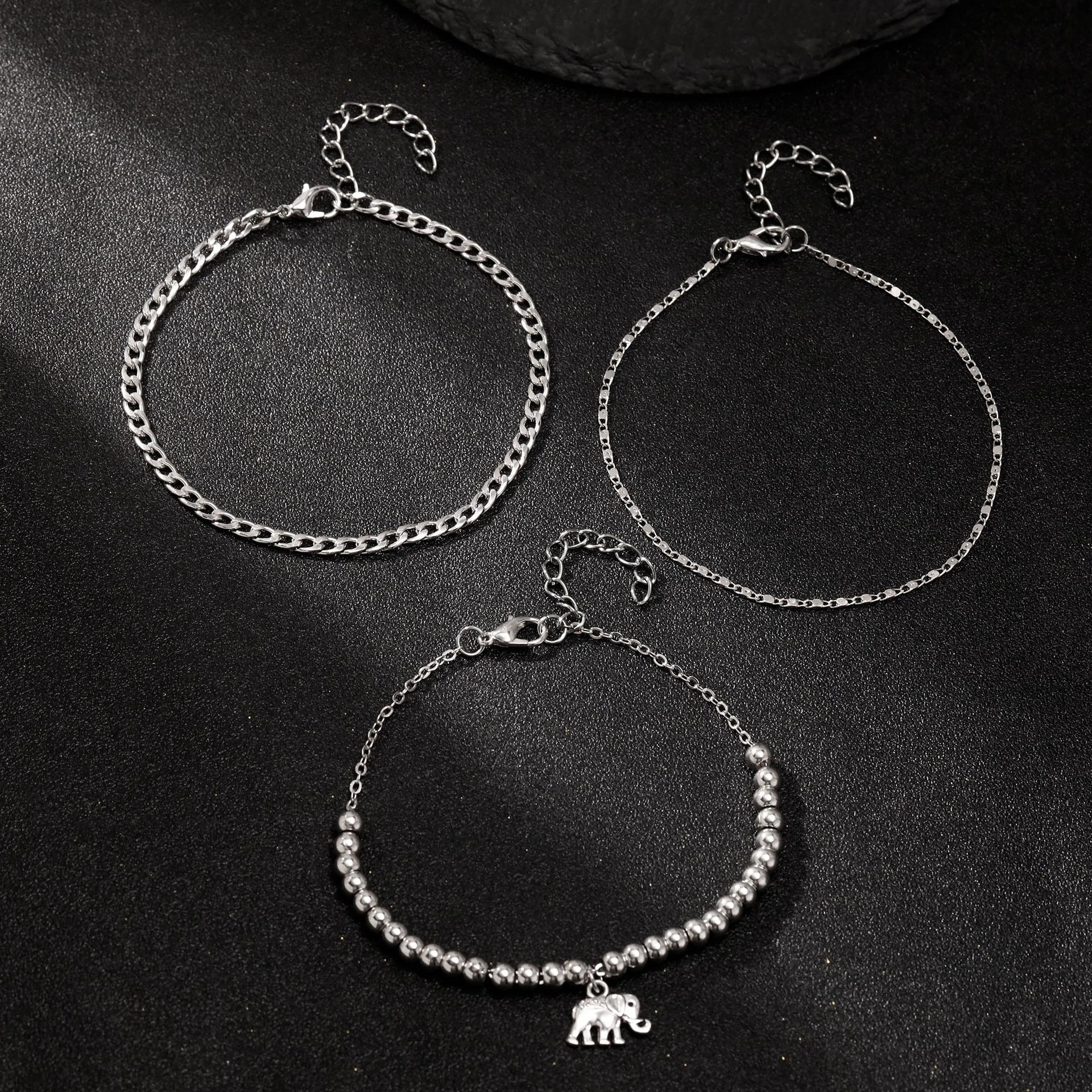 

Promotional Combination Foot Jewelry, Fashionable And Simple Elephant Pendant 3-Piece Set Anklet Jewelry