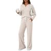 Women's 2 Piece Lounge Outfits Casual Long Sleeve Top Wide Leg Pants Pajamas Set Ribbed Sweater Sleepwear