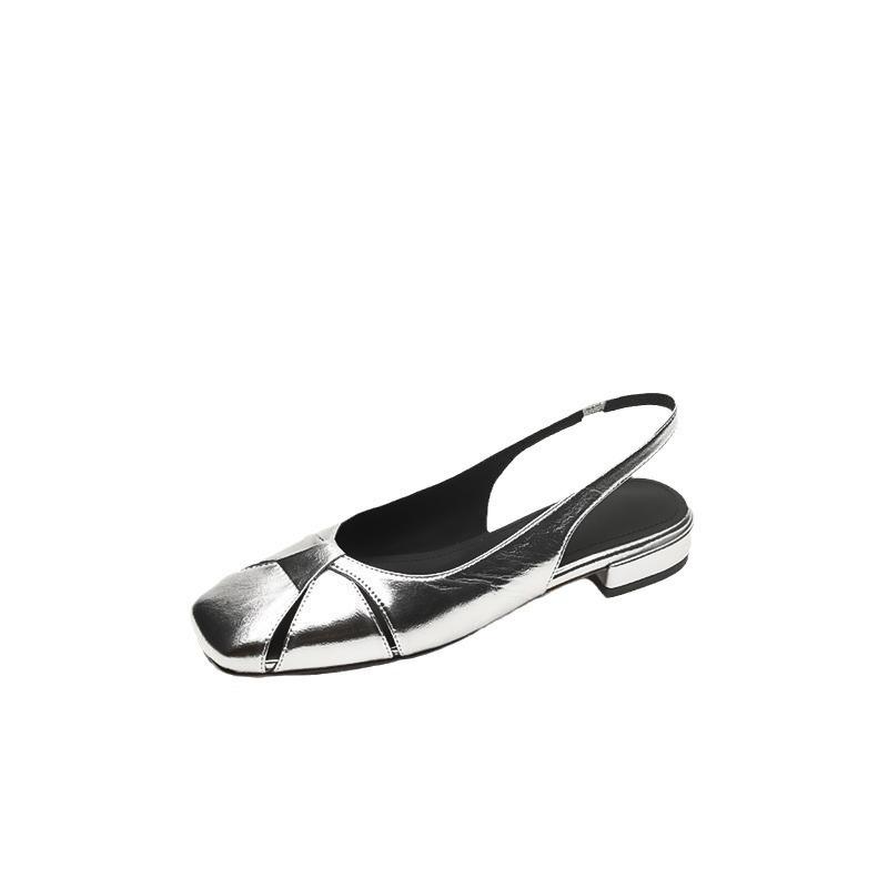 New Products In Summer 2025, Summer Bag Head Sandals for Women, Flat Shoes, Rear Straps, Square Head, Gold and Silver, All-match.