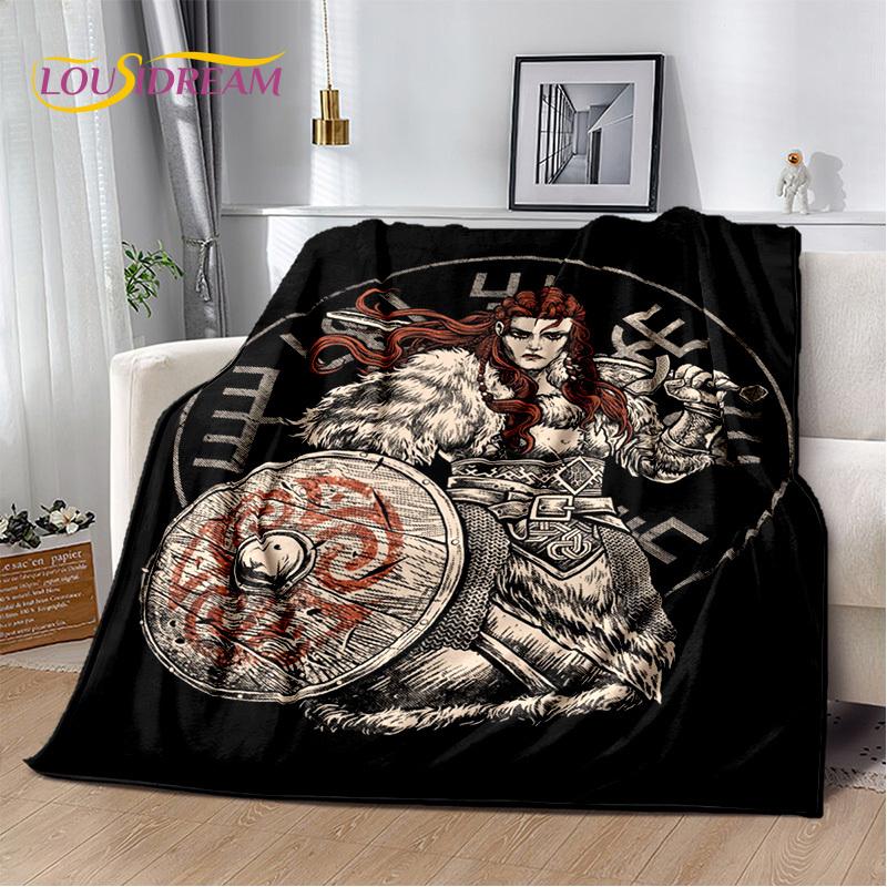 Viking Nordic Odin Valhalla Cartoon Valknut Blanket,Soft Throw Blanket for Home Bedroom Bed Sofa Picnic Office Travel Cover Kids