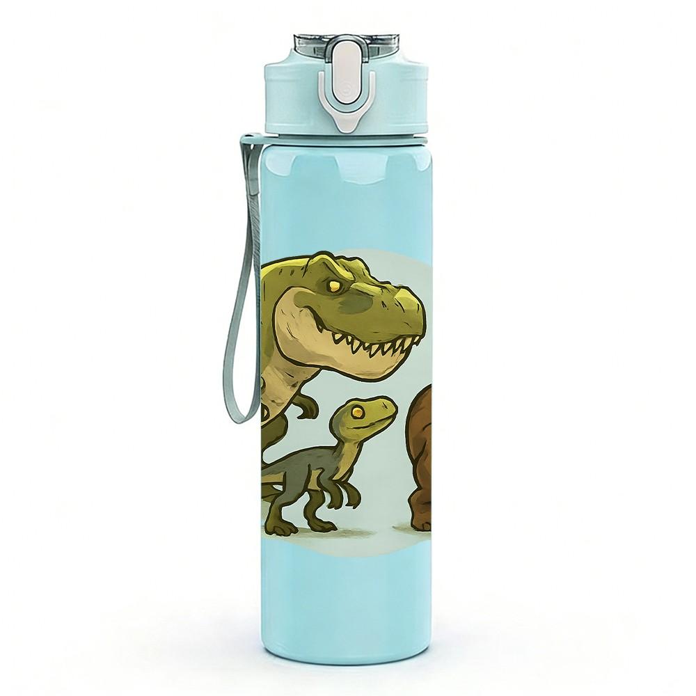 1PC Big Dinosaur Small Dino Art 750ml Color Plastic Sports Water Bottle Leakproof Flip Straw Lid Suitable for Sports Office Home Use