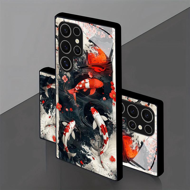 Koi Pattern 2D Phone Case for Samsung S26 S25 S24 S23 S22 S21 S20 A56 A36 A16 - Glass Protective Cover
