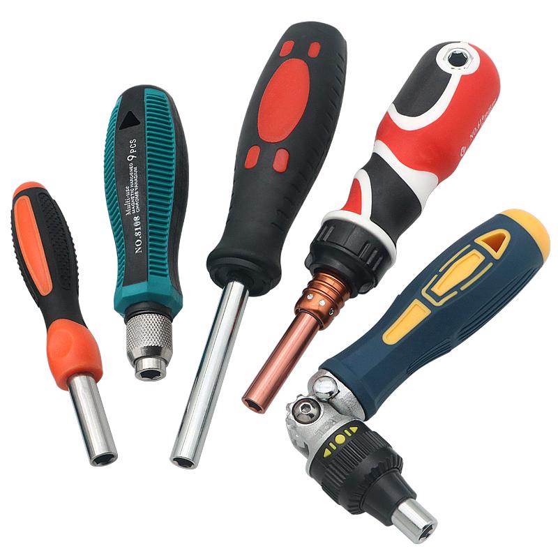 Hex Shank Air Screwdriver with Quick Ratchet Handle, Strong Magnetic Self-Locking Bit Holder, and Extension Rod Socket.
