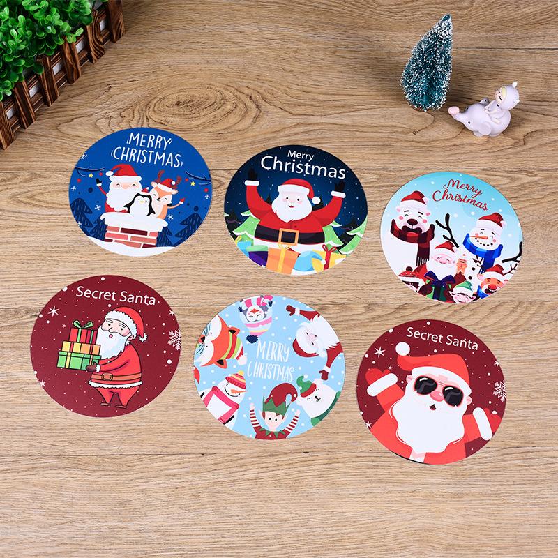 5Pcs/set Merry Christmas Round Cup Mat Table Placemats Coaster Anti-slip Kitchen Cushion Romantic Wedding New Year Party Pad