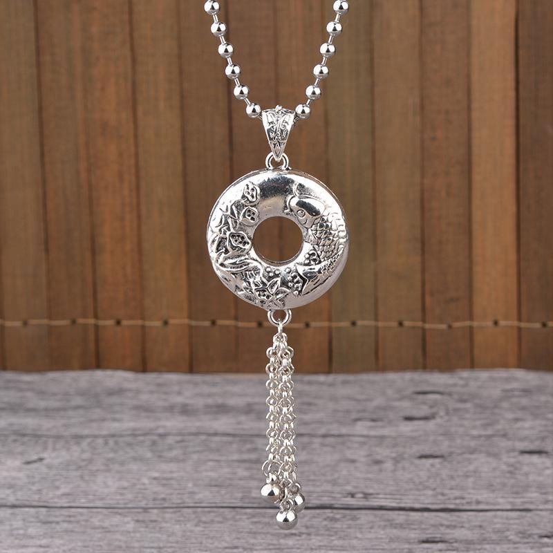 East Butterfly Ethnisches Langes Halsband - Retro Langlebigkeitsschloss-Anhänger & Runde Perlenkette für Männer & Frauen