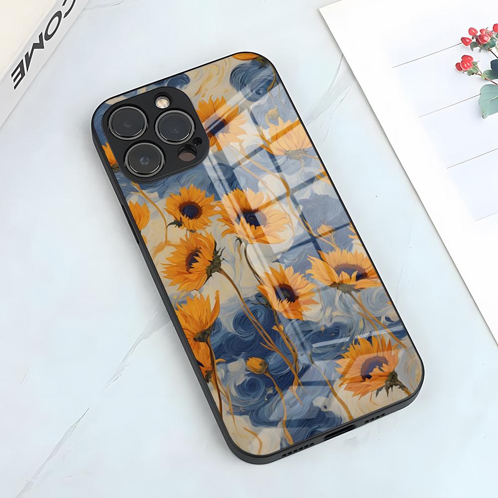 Beautiful Sunflower Phone Case For IPhone 17 Pro Max 15 Pro 16 14 Plus 12 13 Mini 11 Pro Shockproof Glass Cover