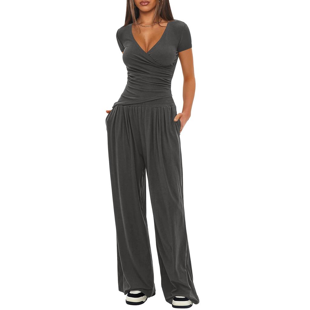 Two Piece Sets For Women Casual Loose Long Sleeve Shirts And High Waisted Drawstring Shorts Tracksuit Outfits