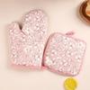 2pcs Microwave Oven Long Cotton Glove Ironing Mat Set Romantic Cherry Blossom Oven Insulation Heat Resistant Kitchen Baking Tool