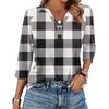 Damenmode Lässig Bedrucktes V-Ausschnitt Knopf Dreiviertelarm T-Shirt Raglanärmel Top