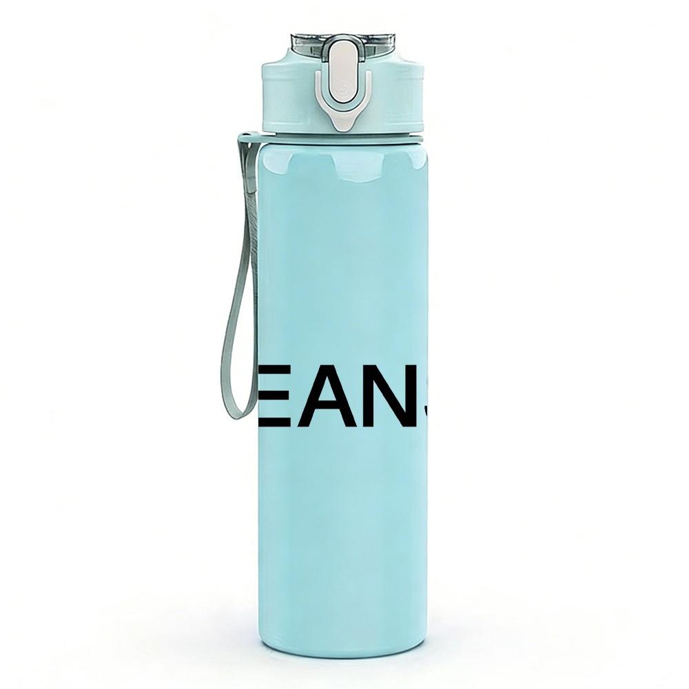 1PC Jeans Letter Minimal Print 750ml Color Plastic Sports Water Bottle Leakproof Flip Straw Lid Suitable for Sports Office Home Use