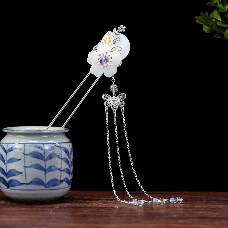 Handmade Retro Fairy Long Fringed Hairpin, Step Hairpin, Women's Ancient Costume Disc Hair Hairpin, Ancient Hanfu Headgear Accessories