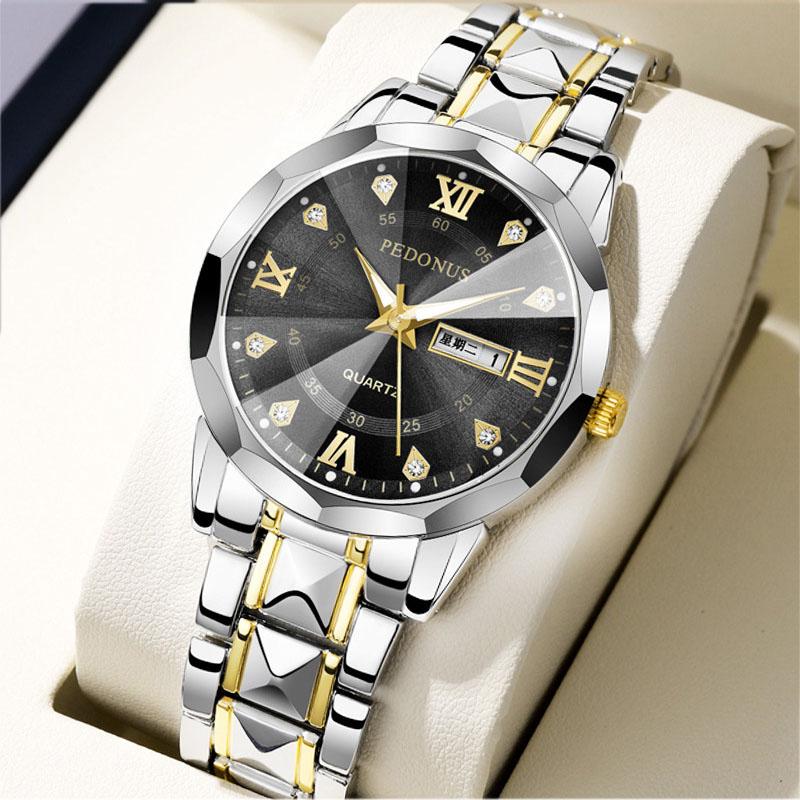 Top Brand Watch Men's Trendy Business High Quality Steel Belt Chinese English Dual Calendar MaleFashion Quartz Wristwatches