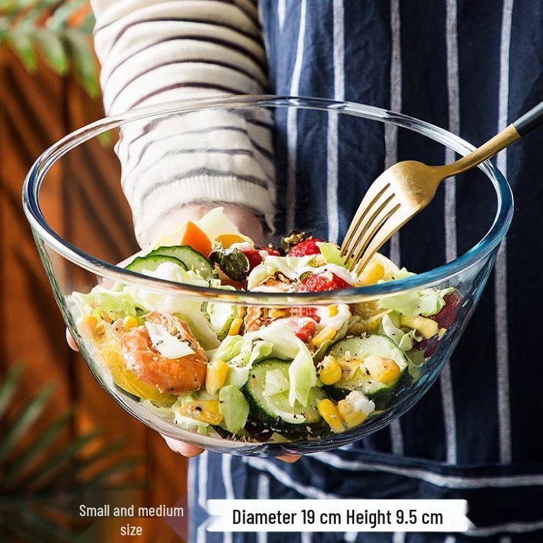 Large Transparent Borosilicate Glass Mixing Bowl: Non-Stick, High Temperature Resistant, Perfect for Salads, Baking, and Egg Beating