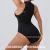 Round-neck, sleeveless, outerwear-friendly, button-down, form-fitting bodysuit with a tummy-tucking design and a thong-style shapewear