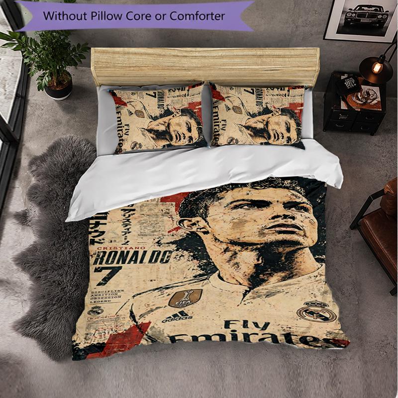 Biancheria da Letto a Tema Cristiano Ronaldo Set 3 Pezzi Copripiumino Biancheria da Letto Decorativa per Stanza Adolescenti Decorazione Casa