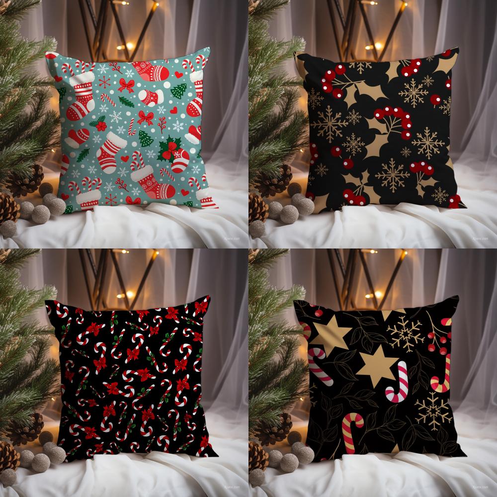 Christmas tree bells snowman Cushion Cover Premium Comfort Reversible Pillow Cove -Two in One Design for Any Room & Car Interior