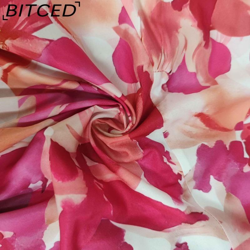 BITCED Women's Commuter Dress: Minimalist, Elegant, and Stylish with a Slanted Neckline, Straps, and a Fishtail Print