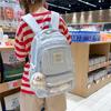 Mochila con Adorno de Encaje Rayas Estrelladas con Ventana Frontal Transparente y Múltiples Bolsillos Gran Capacidad Mochila Escolar Diaria para Adolescentes Estudiantes Viajes Diarios