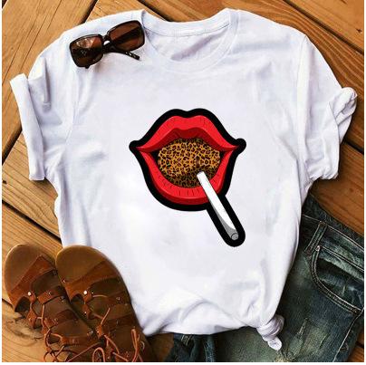 OUnisexs Shortsleeved Tshirt Fashionable Leopard Print Heart Print Base Shirt Women Clothes Graphic T Shirts