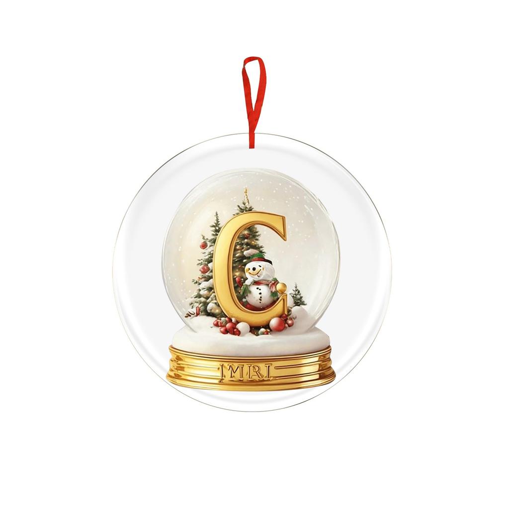 Christmas Ornament 2D 26 Letters Yellow Crystal Ball Acrylic Snowman Scene Festive Car Tree Hanging Decor Accessory