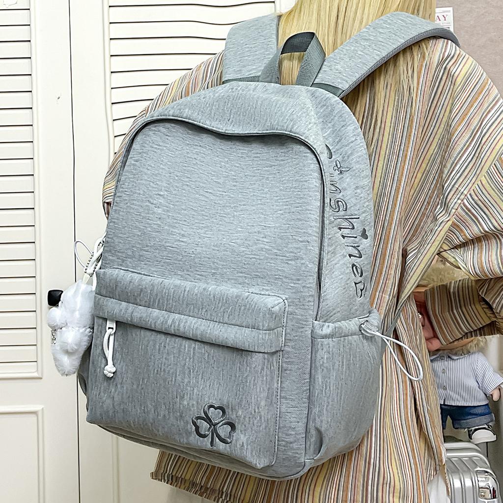 Schoolbag Korean Version New Letter Embroidered Backpack Trendy Retro Large Capacity Travel Backpack Campus Junior High School Student Schoolbag