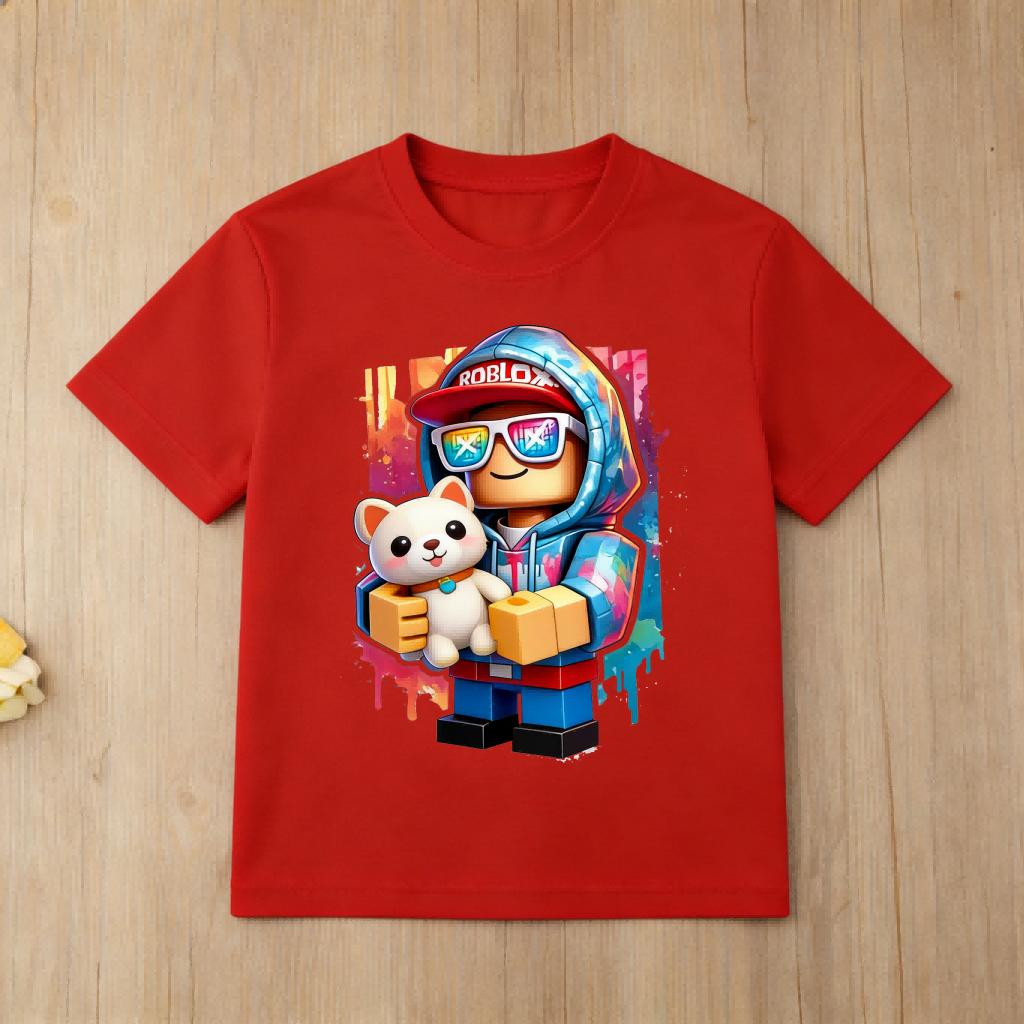 Roblox Game Lover Kids T Shirt Boys Girls Cool Headset Character Print Cotton Short Sleeve Casual Tees