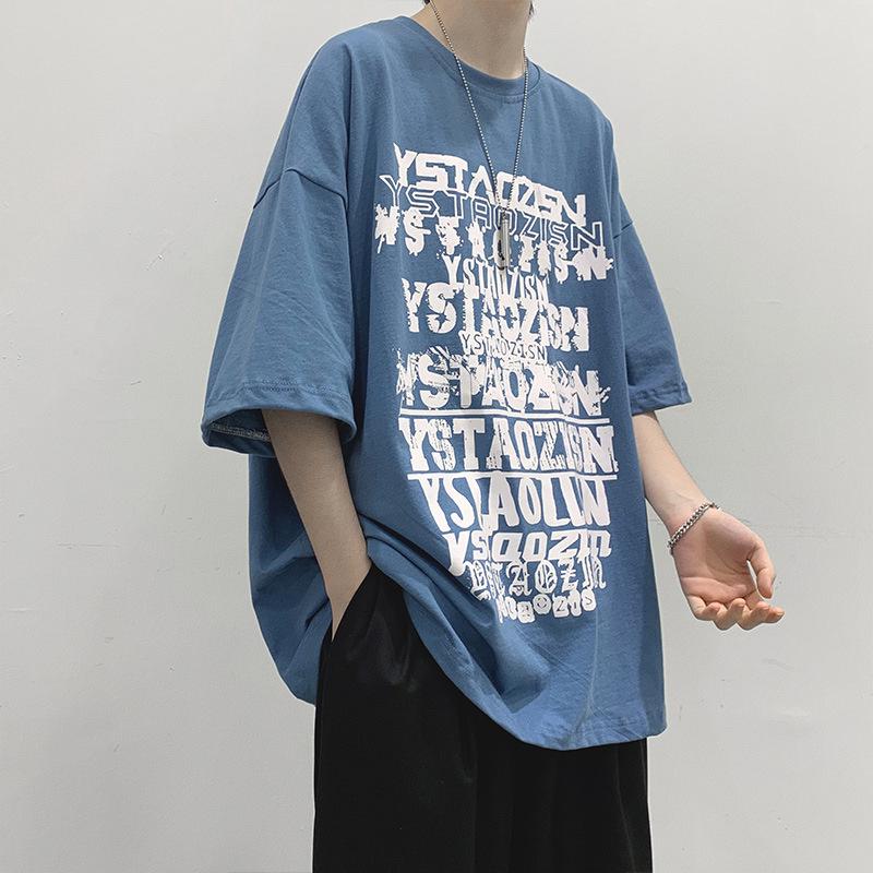 Herr Trendig Mörk Stil Kortärmad Hip-Hop Tryck T-Shirt - Lös Passform, Rund Hals, Sommar Hong Kong BF Stil