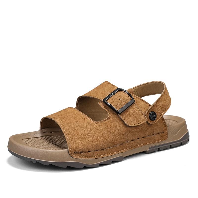 Fashion Beach Male Comfortable Slippers All-match Flats Men's Casual Walking Shoe 2025 New Cow Down Sandals Beach Mens Slip On Shoes